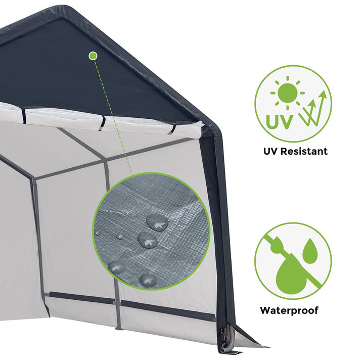 Outdoor Carport, Steel Frame With PE Cover Car Canopy Shelter, 12' X 12' Garages Canopies Carports