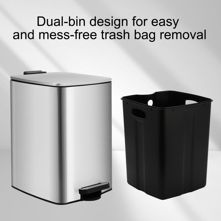 Square Design 6L - 30L Capacity Soft Drop Lid Trash Can Foot Pedal Operated Stainless Steel Bin Sliver Black White Bin