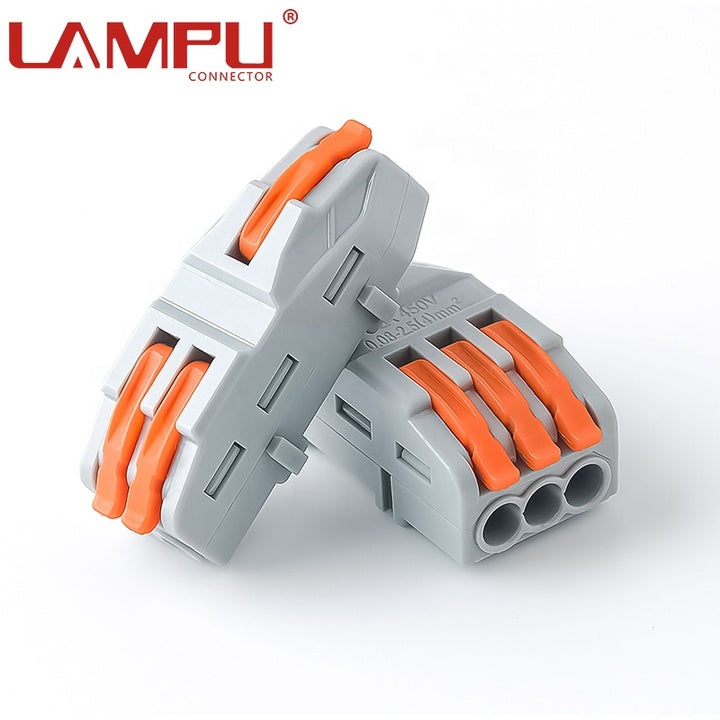 50pcs/box Factory 3P Mini Bilateral 1 to 2 Easy Push in Lever Crimp Electrical Cable Quick Connection Connector