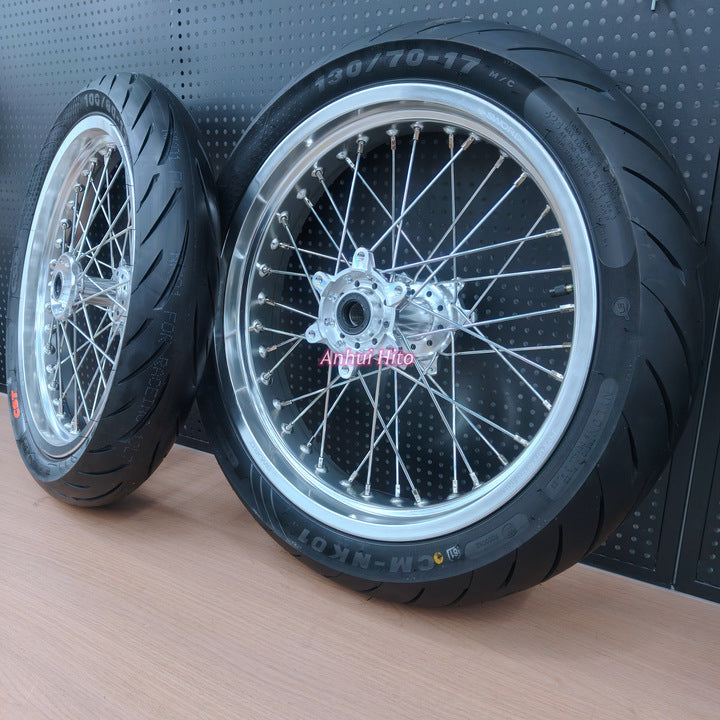 ultra bee supermoto wheels tire set tyres Parts Silver wheel rims 100/80-17 130/70-17 street supemotos wheel Chrome-plated