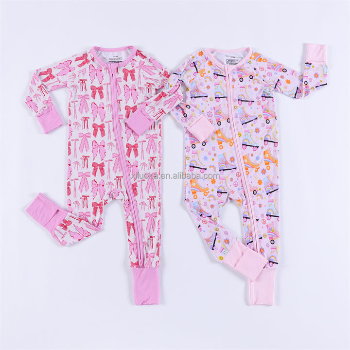 Custom Newborn Baby Infant Organic 95% Bamboo 5% Spandex Rompers Clothes Toddler Kid Pajamas Sleepwear Clothing