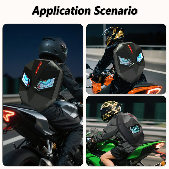 Knight Series LED Backpack with APP Control Screen, LED Rider Backpack for Motorcycle Helmet, Outdoor Fashion Backpack with Eyes