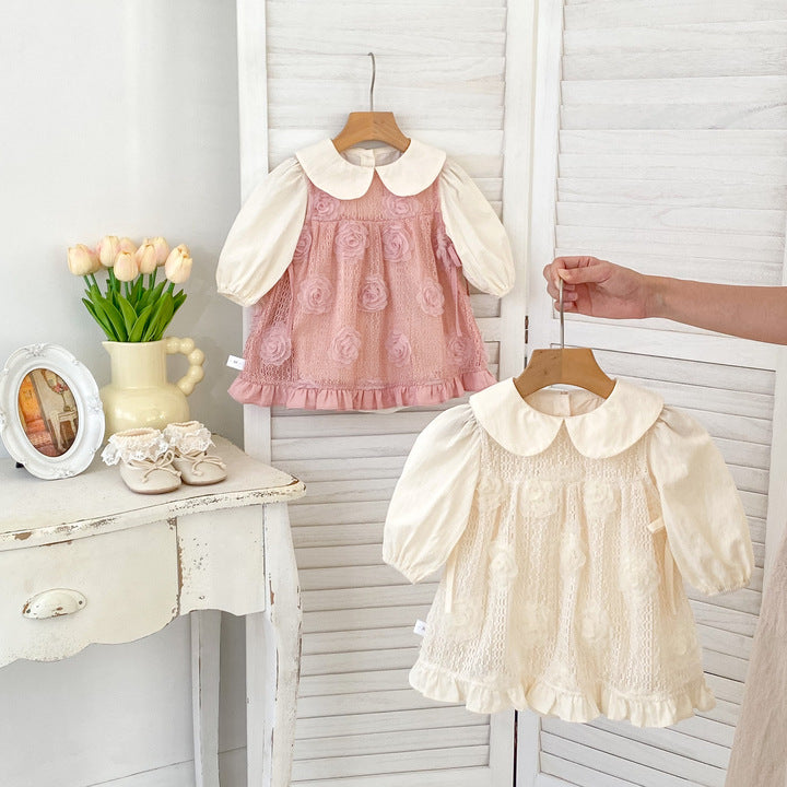 2026 Autumn New Baby Rompers Sweet Tridimensional Flower Dress Romper Two-piece Baby Girl Birthday Dress