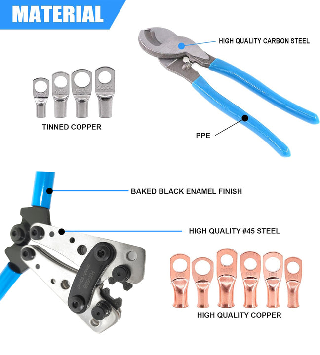 HX-50B Steel Fork Ring Terminal Crimper Plier Heavy Duty Wire Cable Lug Crimping Tool for Copper Ring Terminals