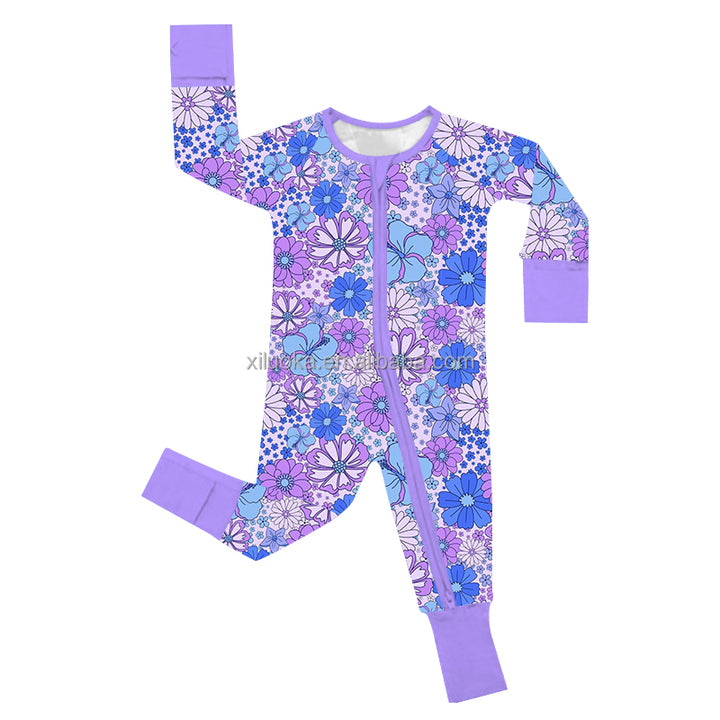 Custom Ribbons Bows Organic Bamboo Zippy Newborn Baby Romper Sleeper Kid Infant Pajamas Clothes