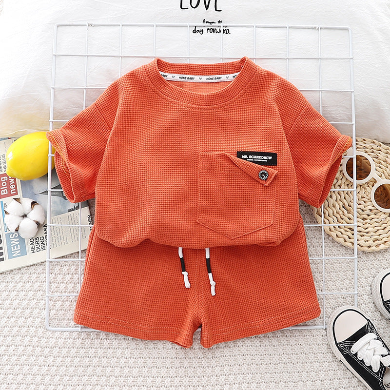 Online wholesale kids clothing summer short sleeves and pants two pieces suit children toddler boys casual outfits set