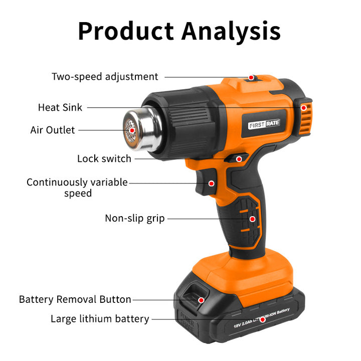 Portable Rechargeable Lithium Battery Heat Shrink Gun with Power Cord for DIY & Film Shrink Projects