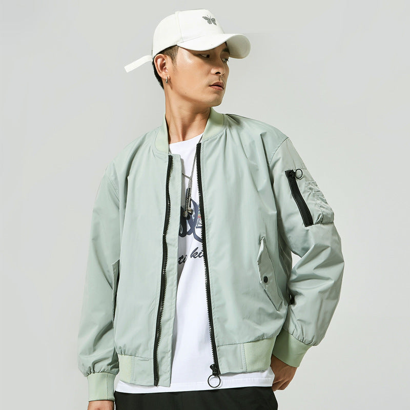 FEIBAI 2022  new version trend spring fall 100% polyester solid color baseball casual top stand collar men's jacket