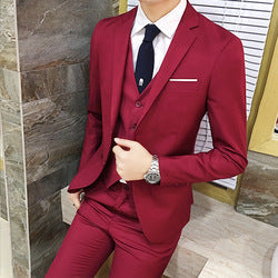 Men's 3 Pieces Black Elegant Suits With Pants Brand Slim Fit Single Button Party Formal Business Dress Suit Male Terno