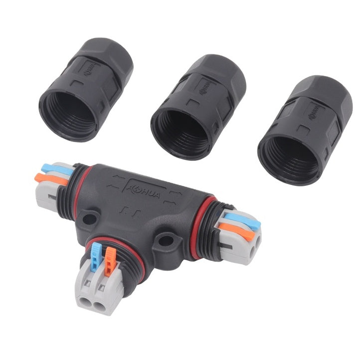 Quick Locking 2Ways Electric Wire Connector M20 Assembly Tee 25A AC Connector IP67 Led Light Waterproof Cable Connector