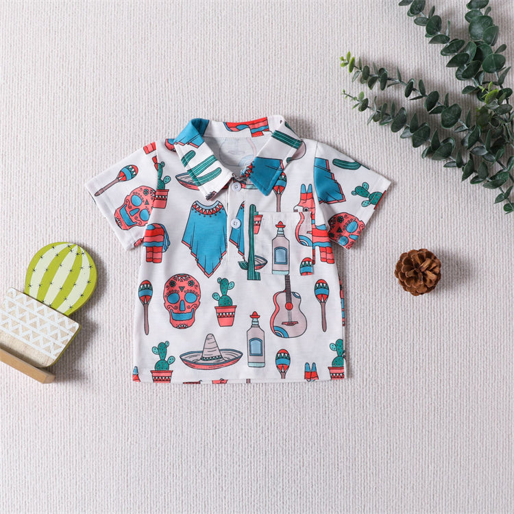 2023 New Fashion Polo T-Shirt for Boys Western Cowboy 1-6 Years Summer Kids Tops Baby Polo Kids Shirts