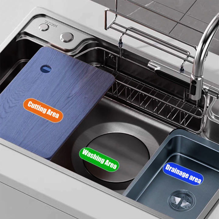 New Design SUS304 Stainless Steel Single Kitchen Sink Large Japanese Style Multifunctional Dishwashing Sink Square Single Hole
