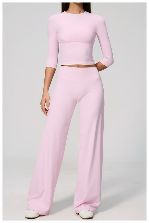 High-End Yoga Outfit Set Women High-Waisted Relaxed Fit Turned-Over Sweat-Wicking 2-Piece Spandex/Nylon Workout