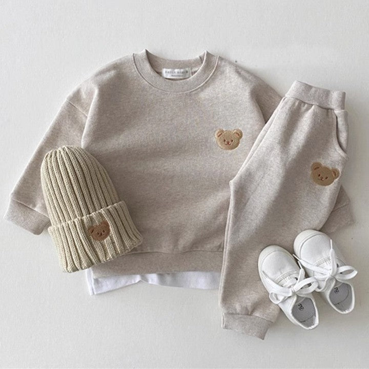 Autumn Children Long-sleeved High-quality Cotton Cartoon Bear Round Neck Sweater and Pants Two-piece Children's Girl Set
