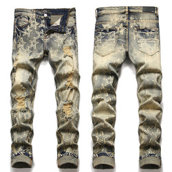 3323 New trendy 2023 y2k clothing denim jeans pants for men vintage blue star patches jeans men custom stacked ripped jeans