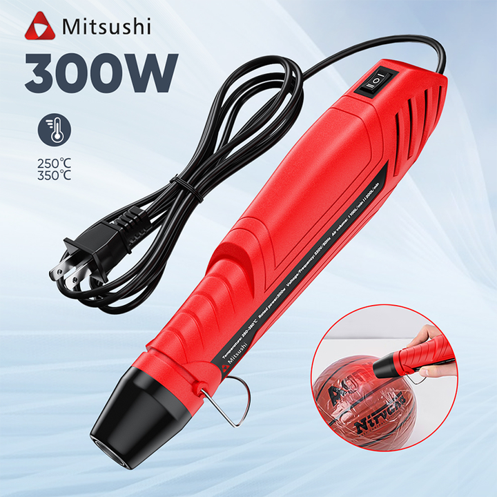 Mitsushi Heat Gun 300W Electric Industrial Hot Air Gun Temperature Adjustable for DIY Shrinking & Soldering Battery Powered