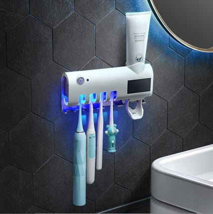Intelligent Non-Punching Squeezing Toothpaste Toothbrush Holder with Automatic Touch Control Wall-Mounted Plastic Design