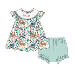 High Quality Children Clothes Boutique Name Embroidery Baby Smocked Girl Dresses Sets with School Backpack