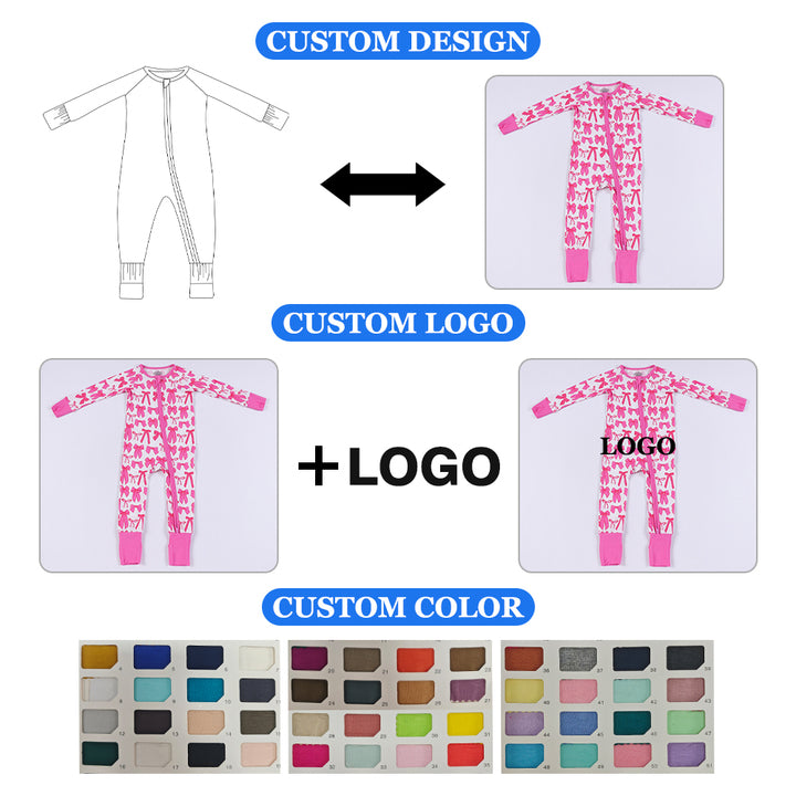 Customized Your Own Brand Baby Bamboo Pajamas Romper OEM Custom Printed Kids Pajamas Kids Clothing With Zipper