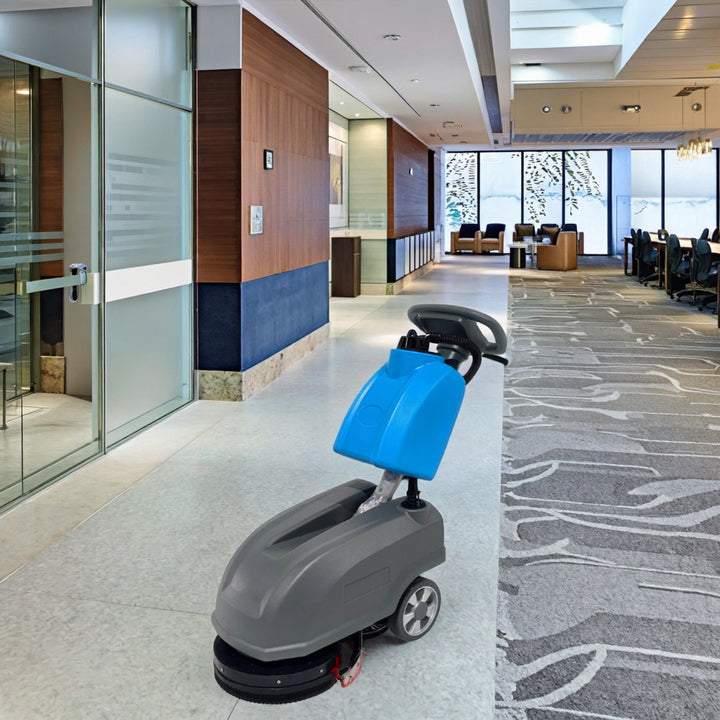 Ultra-Compact Walk-Behind Floor Scrubber 24V 15L Tank 330mm Width Battery Powered Cleaning Machine for Cafe Retail Shop