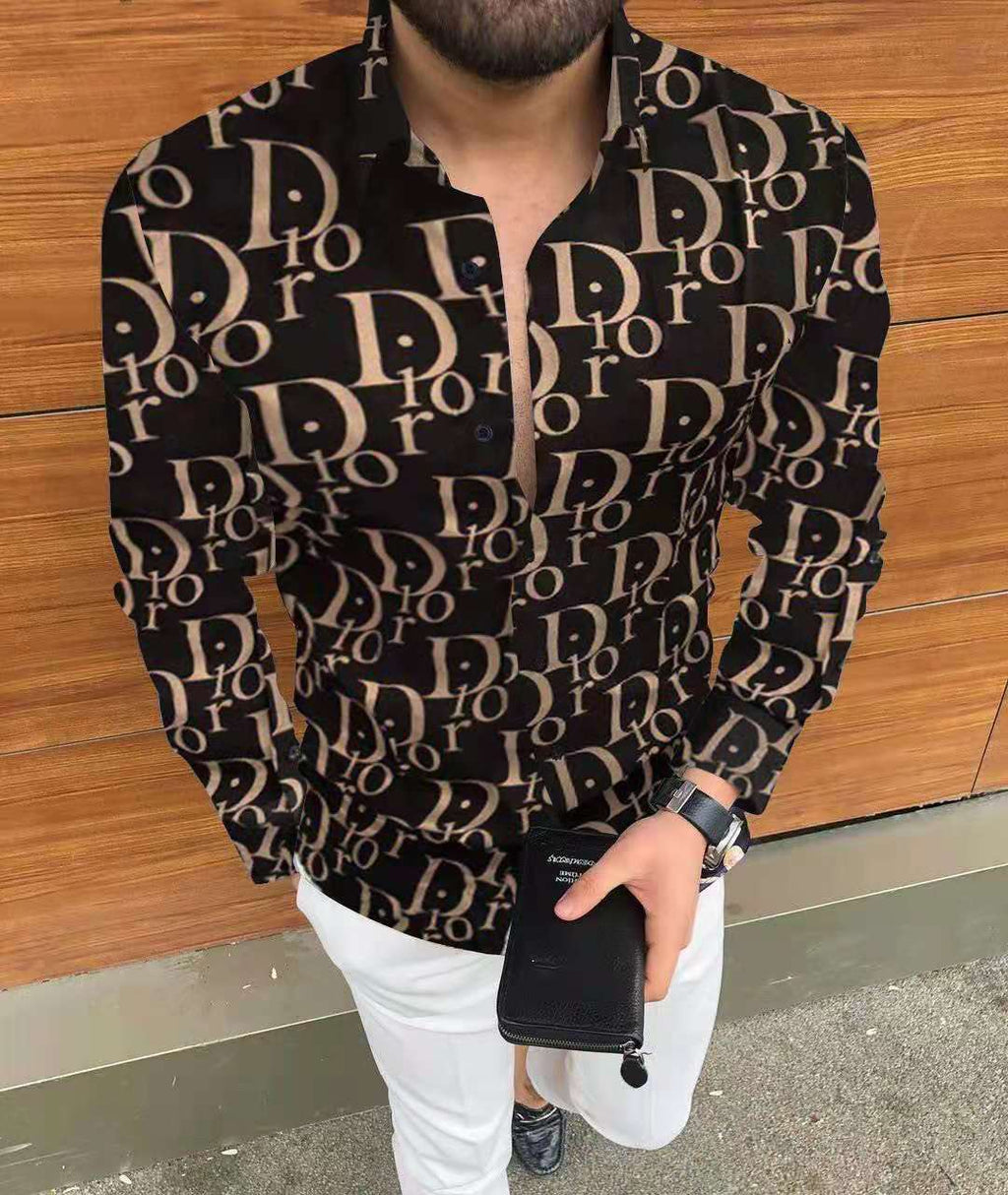 slim men tee dress shirts casual clothes men long sleeve printing shirts mens shirts