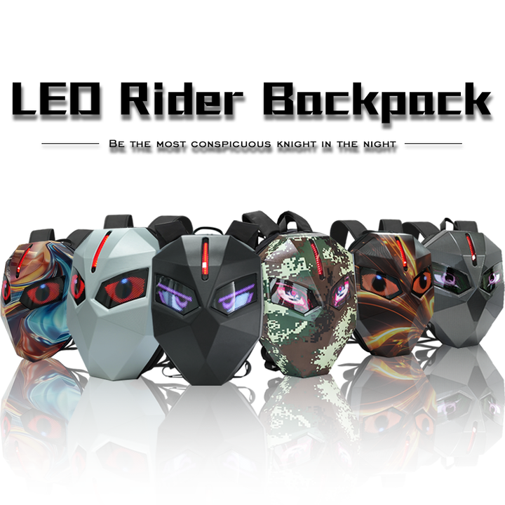 Knight Series LED Backpack with APP Control Screen, LED Rider Backpack for Motorcycle Helmet, Outdoor Fashion Backpack with Eyes