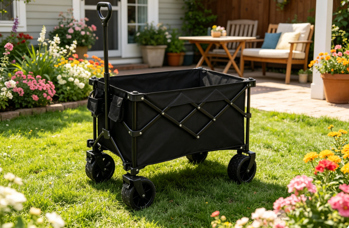 Foldable Collapsible Wagon Multi-Purpose Outdoor Cart for Picnic Camping with Easy Push Wheels.
