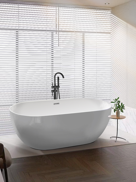 Luxury Modern Acrylic Freestanding Bathtub European Hotel-Style Adult-Size with Soaking Function and Drainer