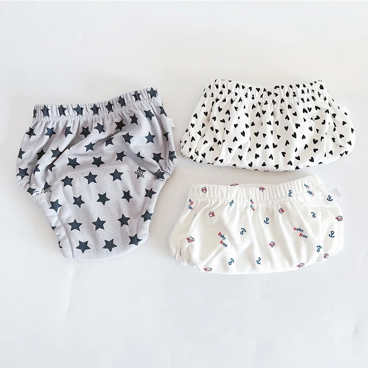 3-Pack Baby Soft Cotton Training Pants Absorbent Potty Training Underwear for Boys Girls Washable Reusable with Printed Design
