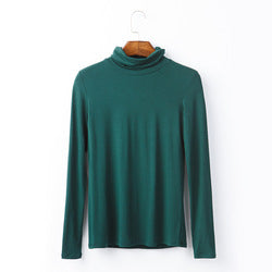 European plus size women's autumn style long sleeve T-shirt versatile solid color top turtleneck modal cotton base shirt