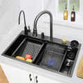 TikTok Trends Single-Hole Stainless Steel Pull-Down Kitchen Faucet Brass Valve Waterfall Style for Single Bowl Sinks