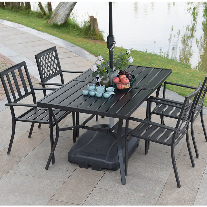 Outdoor Furniture Detachable Table Camping Chair With Patio Umbrella Heavy Duty Iron Coffee Table and Chairs Set