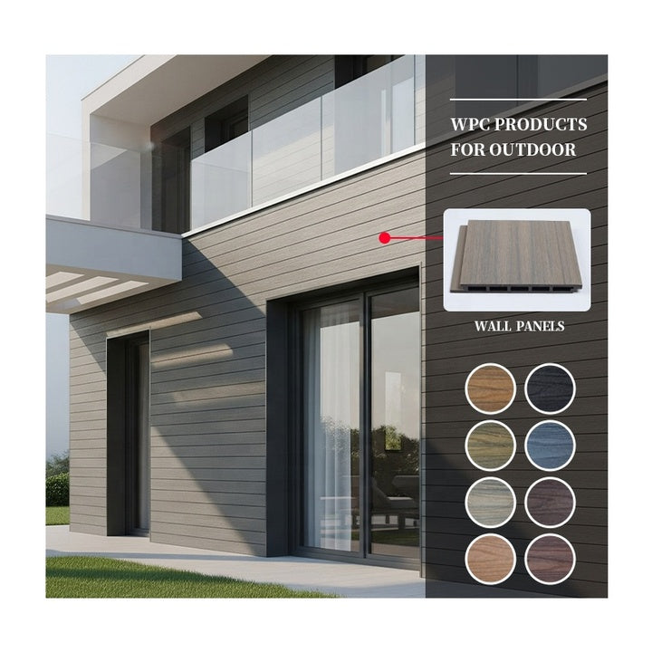 Grey WPC Exterior Siding Panels, Multi-Directional Composite Wall Board for Nordic Style House Facade