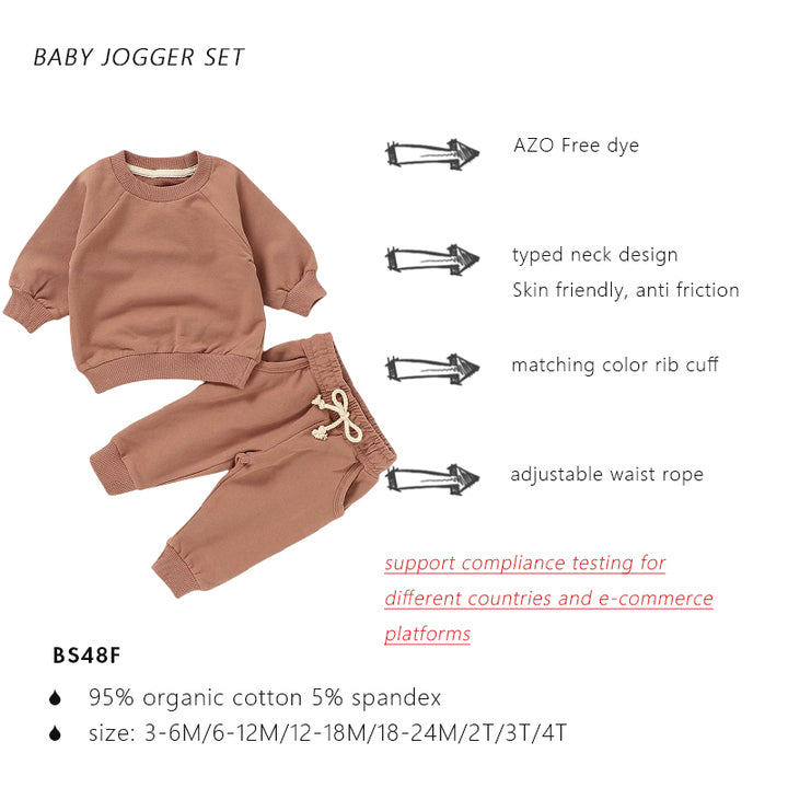 10 Colors in Stock French Terry Pullover Winter Sleeve Solid Color Jogger Set Baby Suit Baby Clothing Set