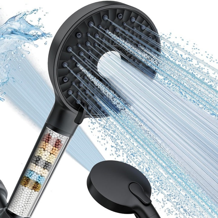 High Pressure Filtered Handheld Shower Head - 10 Mode SPA Spray with Visible Filter Beads, Hard Water Softener
