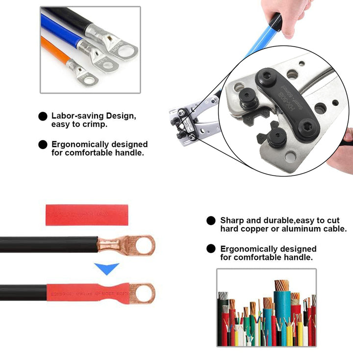 HX-50B Steel Fork Ring Terminal Crimper Plier Heavy Duty Wire Cable Lug Crimping Tool for Copper Ring Terminals