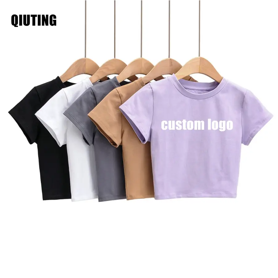 Custom blank plain cropped Logo tee Cotton women's t-shirts Fitness Fit T Shirts Ladies bodycon Crop Tops tshirt for women