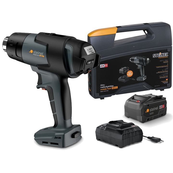 Steinel MH5 digitally controlled cordless heat gun with 5.5Ah battery and charger