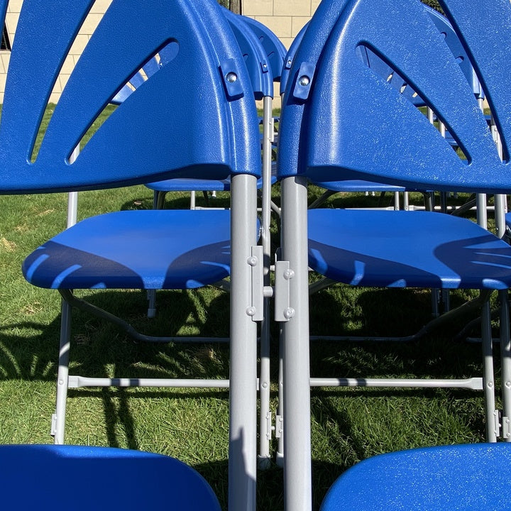 Wholesale Hot Sale Cheap Modern Comfortable Durable School Event Party Garden Metal Hook Fan Back Steel Plastic Folding Chair