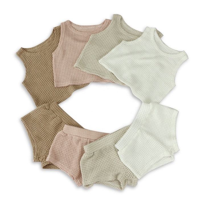 Custom New Design Ribbed Baby Set Hollow Knitted Comfortable Kids Summer Clothe Set