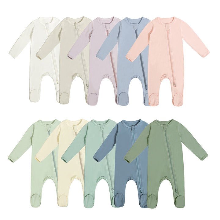 High Quality Private Label Spring Infant Footie Jumpsuit Foldover Mitten Cuffs Toddler Sleepsuit Bamboo Fiber Baby Pajamas