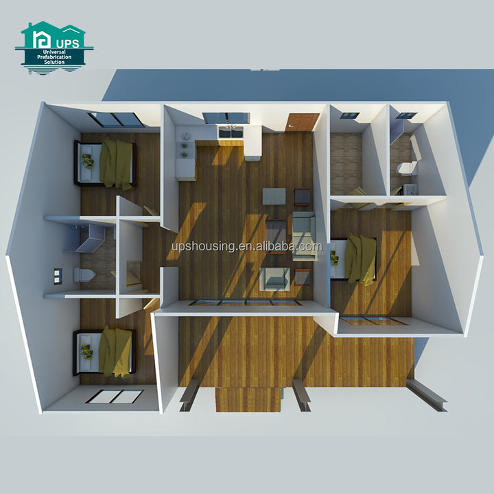 Best-selling Three Bedroom Sandwich Panel Prefabricated Villa Houses with Waterproof Feature and Modern Design for Carport Use