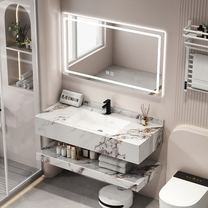 Hotel-Style Double-Layer Rock Plate Seamless Basin Wall-Mounted Face Wash Basin Integrated Ceramic Apartment Bathroom Bathrooms