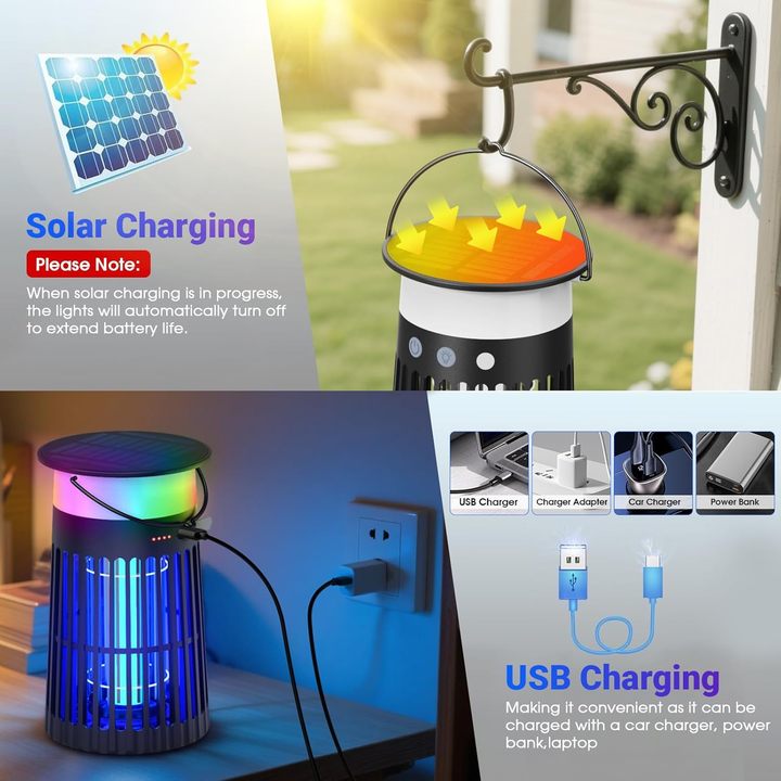 Saijzek New ROHS EPA CE Outdoor Indoor Rechargeable Mosquito Insect Bug Zapper Lantern Bug Light Zapper Solar Bug Zapper