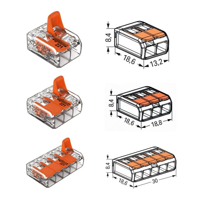 Original New Quick Wire Connector 221 Series 221-412 221-413 221-415 Spring Clamp ST Cable Mount Terminal Block Alternatives