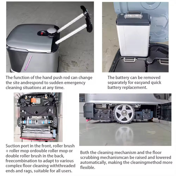 Autonomous Industrial Floor Cleaning Robot Mop Sweep Lidar Navigation App-Controlled Scrubbing 5000 Sq ft IP6X Commercial Use