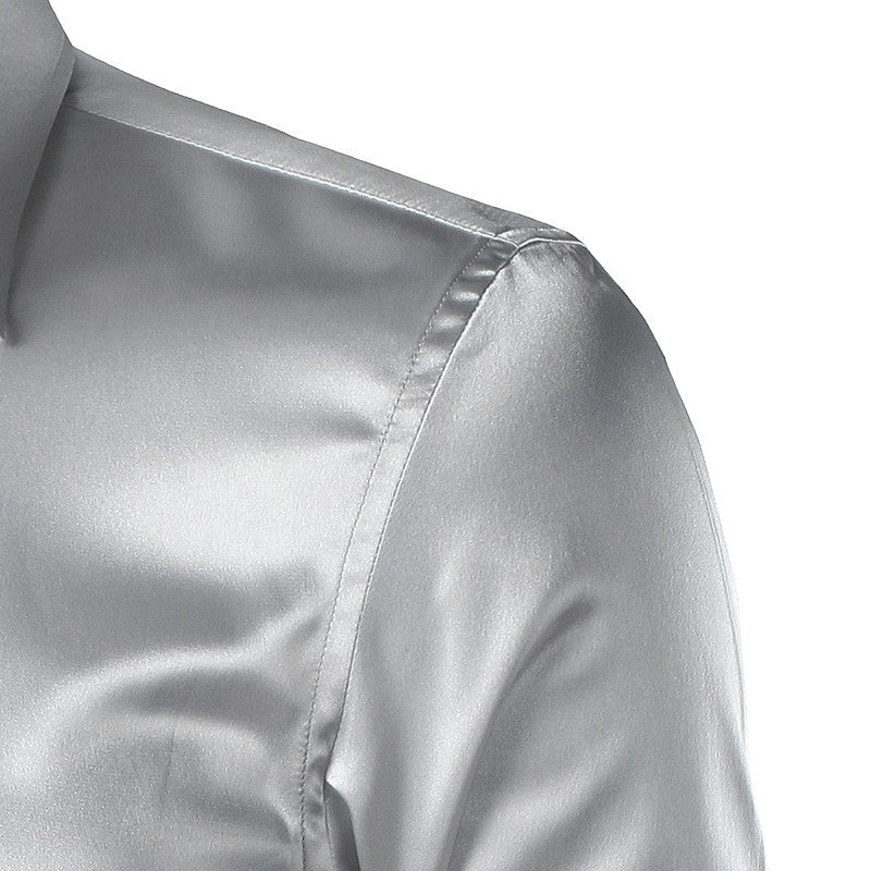 High quality silk satin long sleeve slim fit dress luxury shirts for men