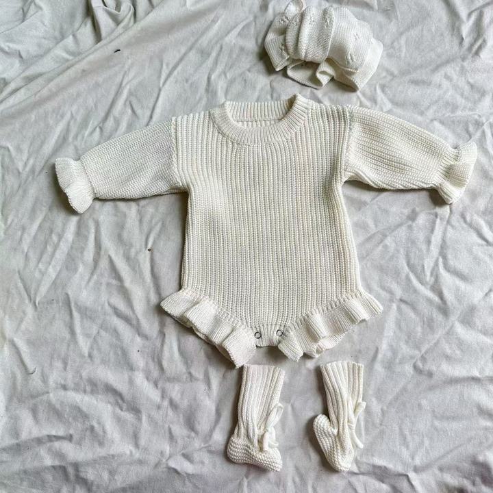 Baby Romper Newborn Baby Knitted Clothes Long Sleeve Knit Romper Jumpsuit with Headband Infant Fall Winter Clothes