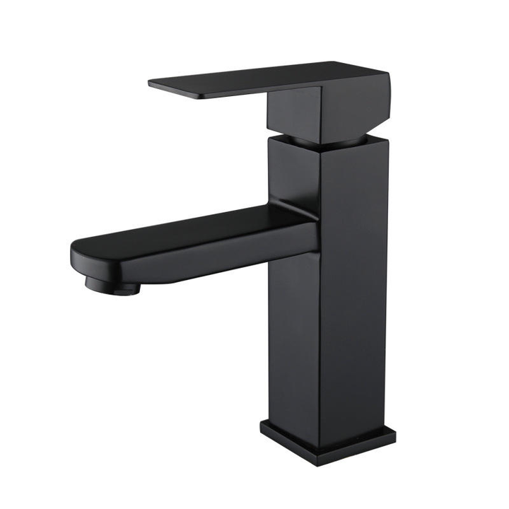 Modern Black Square Deck Mounted Basin Faucet with Ceramic Valve Core Hot & Cold Mixer Bathroom Tap Single Handle