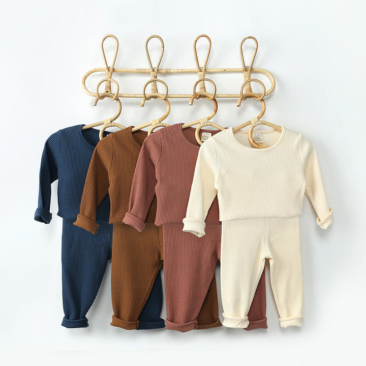 Wholesale Autumn 2Pcs Underwear Long Johns Soft Ribbed Cotton Baby Boys Pajamas Set Pajamas Baby